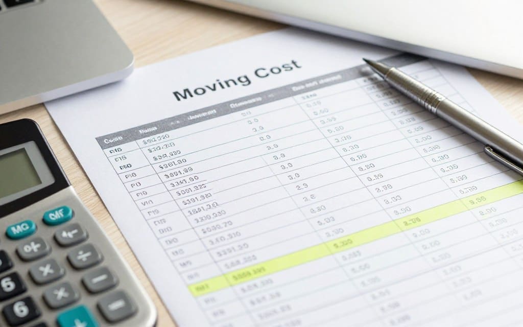 Cost breakdown sheet for moving services with calculator