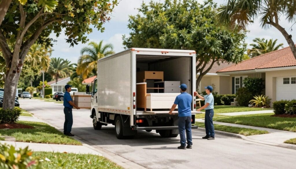 Local moving truck on West Palm Beach residential street