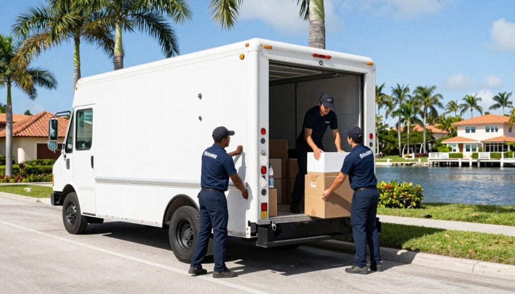 West Palm Beach moving services professional movers loading truck near waterfront